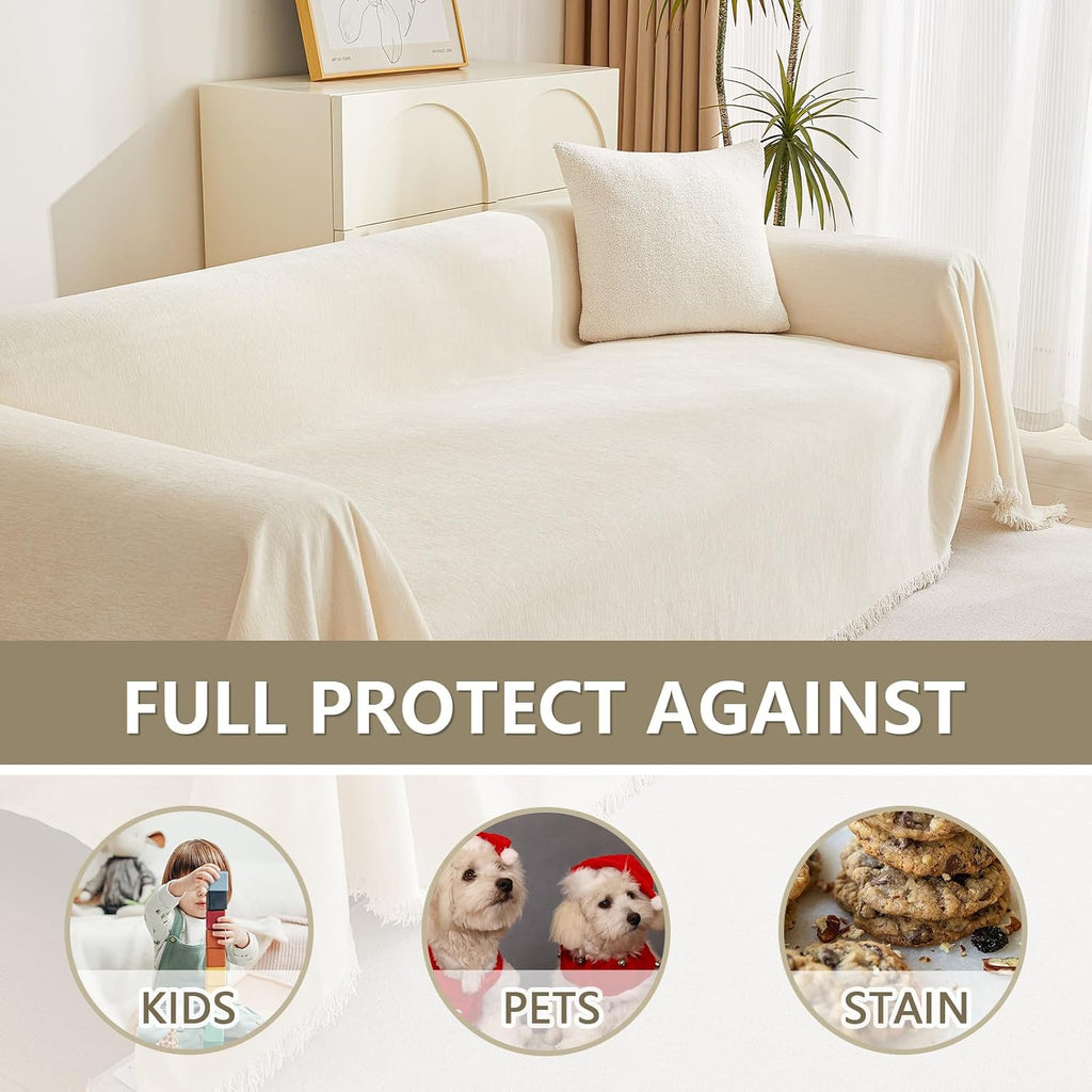 Couch Cover for Pets, Beige Couch Covers for 2 Cushion Couch Sofa, Sofa Slipcover Sectional L Shape Chenille Covers