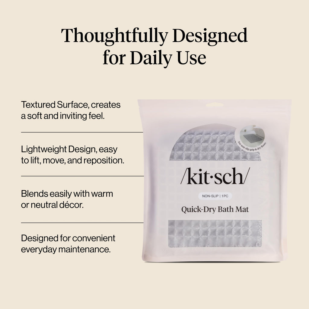 Quick-Dry Bath Mat - Textured Waffle Bathroom Rugs - Gray