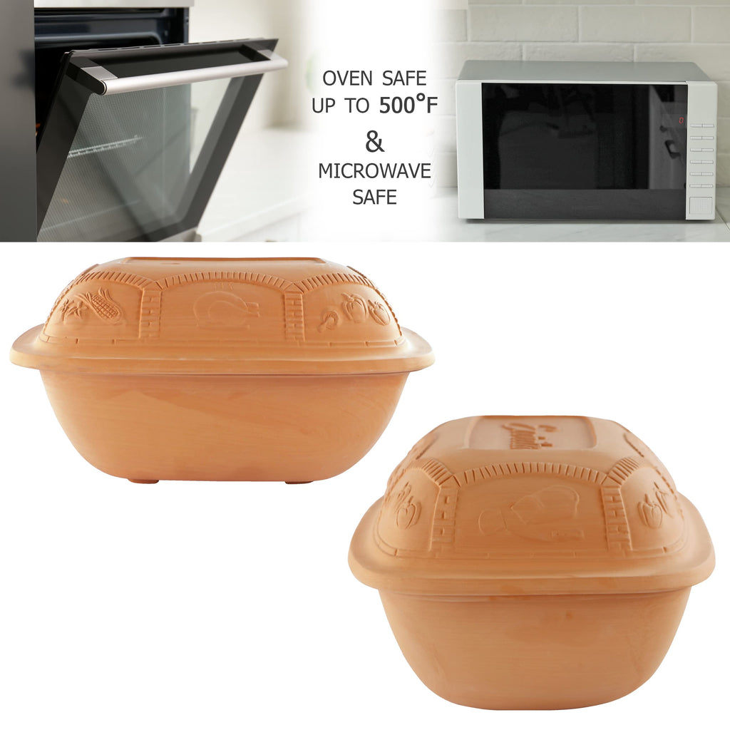 Eurita Clay Roaster, 7.2 Quart, Non-Stick Earthenware, Toxin-Free, Healthy Clay Pot Cooking, Versatile Cooking Dutch