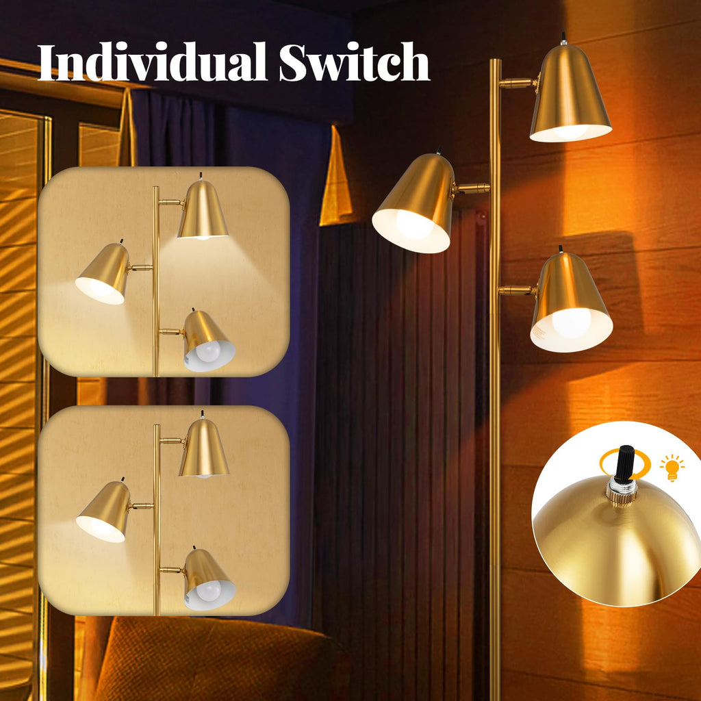 3-Light Tree Floor Lamp with Adjustable Heads