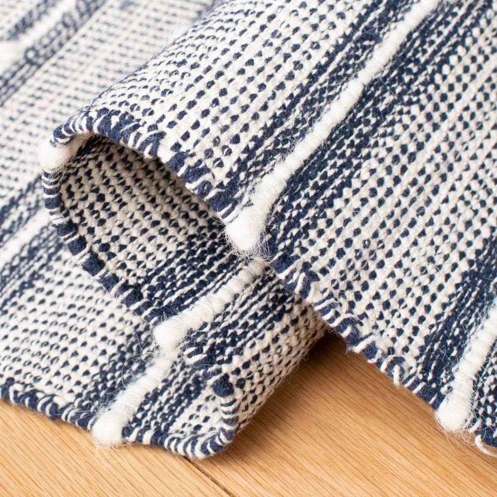 Striped Kilim Collection Navy / Blue STK513N Handmade Flatweave Cotton Area Rug