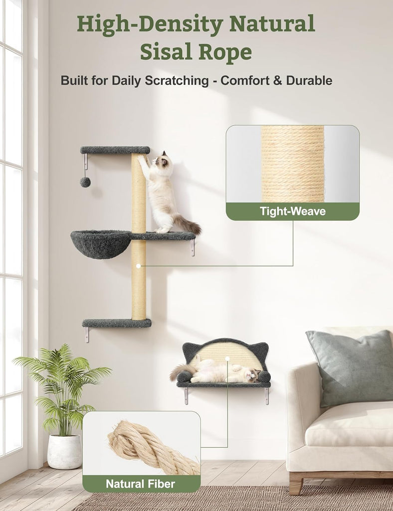 5-in-1 Cat Wall Shelves, Solid Wood Cat Wall Furniture Set for Indoor Cats