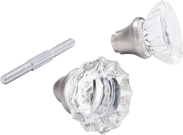 Crystal Glass Door Knobs Interior with Spindle, Brushed Nickel, 1 Pack