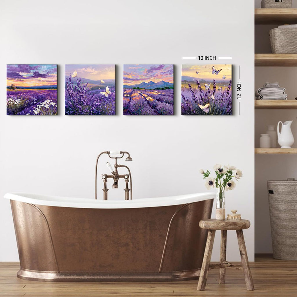Purple Lavender Wall Art Bedroom Wall Decor Abstract Butterfly Scenery Pictures Watercolor Sunset Forest Paintings