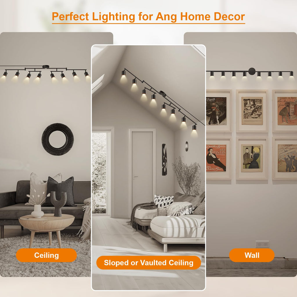 Plug in Track Lighting LED, Track Lighting Fixtures Ceiling, Black 8-Light Kitchen Light Kit, Plug in Wall Light