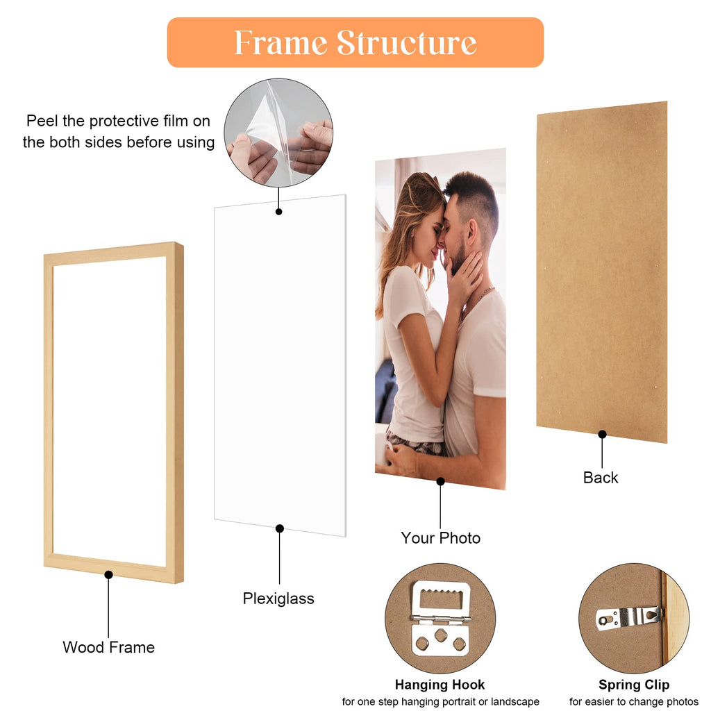 14x18 Wood Frame, Rustic Natural Wooden 18x14in Poster Picture Frame, Modern Beige Woodgrain 14 x 18inch Gallery Wall
