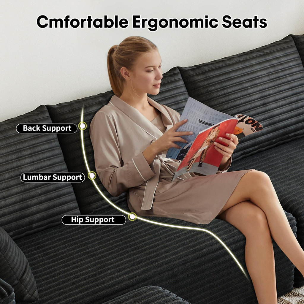 168.5" Modular Sectional Sofa, Oversized U-Shaped Minimalist Couches with 3 Middle Seats Chaise, Modern Deep Seat