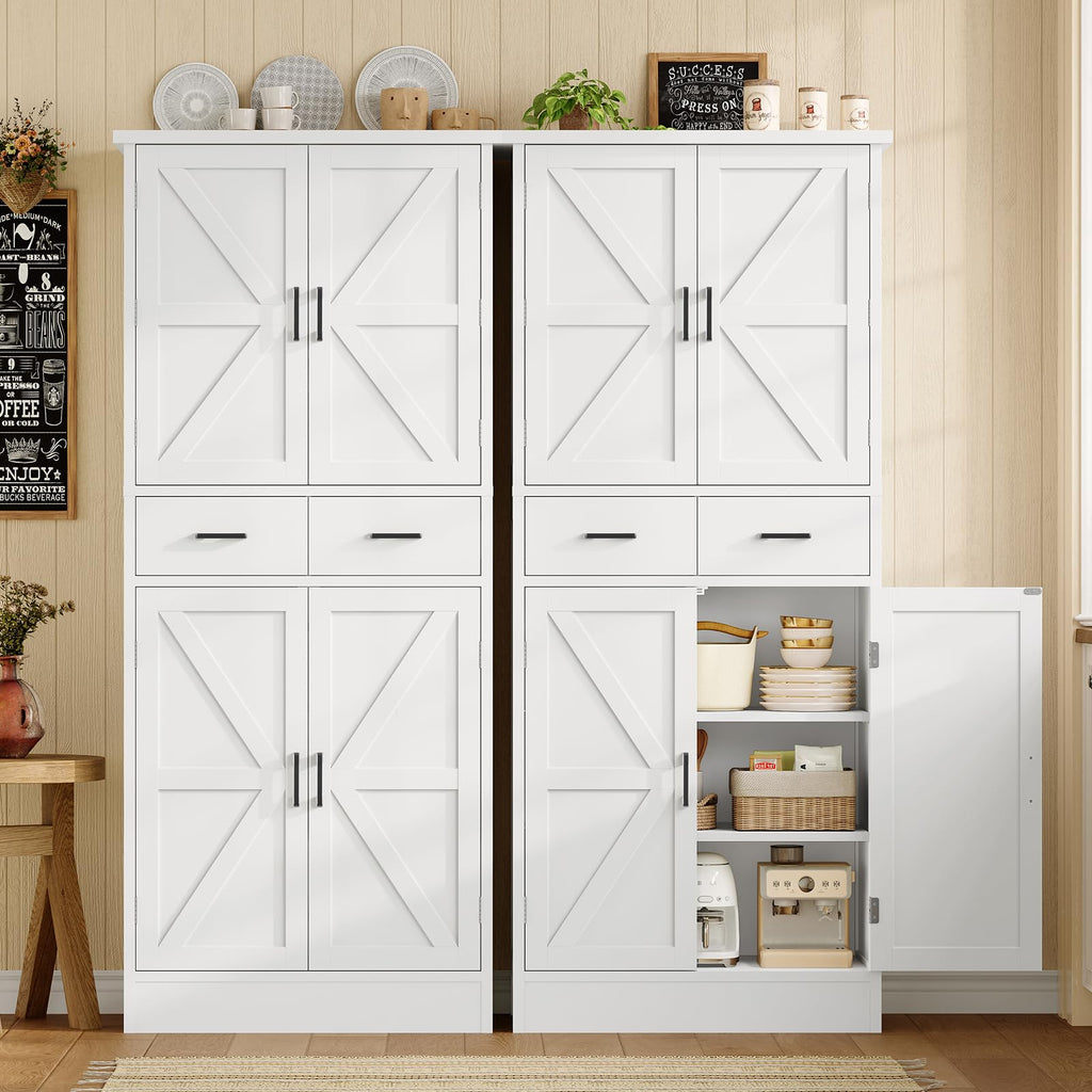 Farmhouse Pantry Cabinet, Tall Kitchen Storage Cabinet with Barn Doors