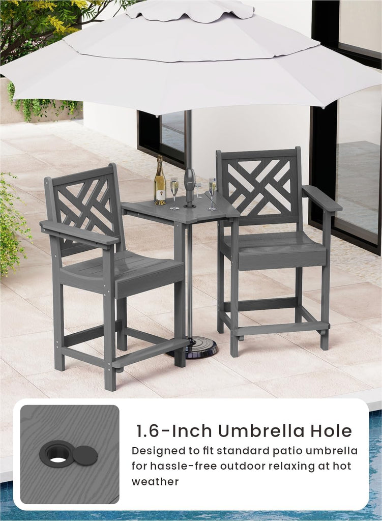 Tall Adirondack Chairs Set of 2, Outdoor 24'' Counter Height Bar Stools with Back and Arms, All-Weather HDPE Patio