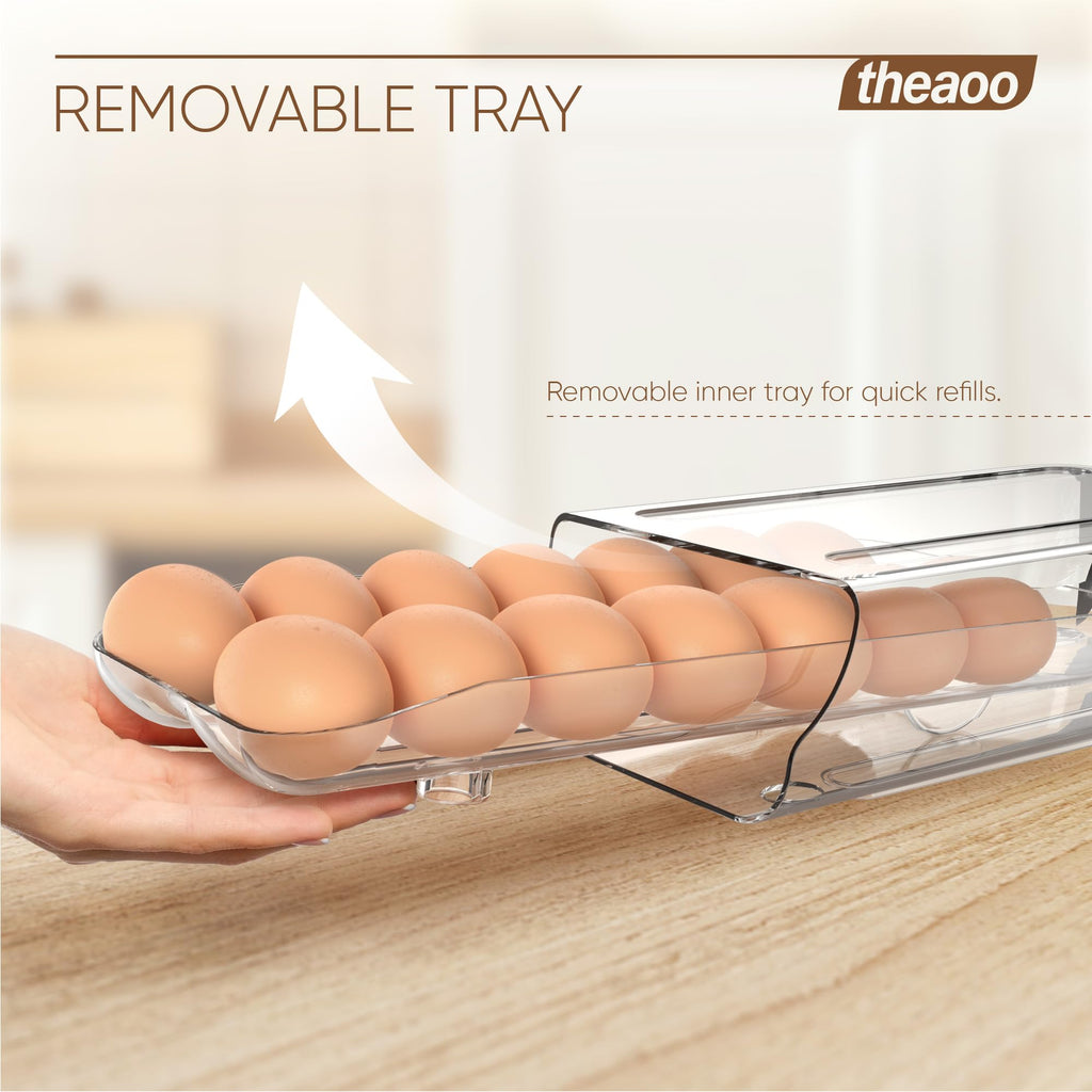 Egg Holder for Fridge, Automatic Rolling Egg Container, Clear, 2Pack