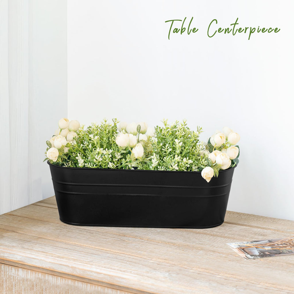 15 Inches Railing Planter Box 3 Pcs Metal Hanging Flower Pots, Black