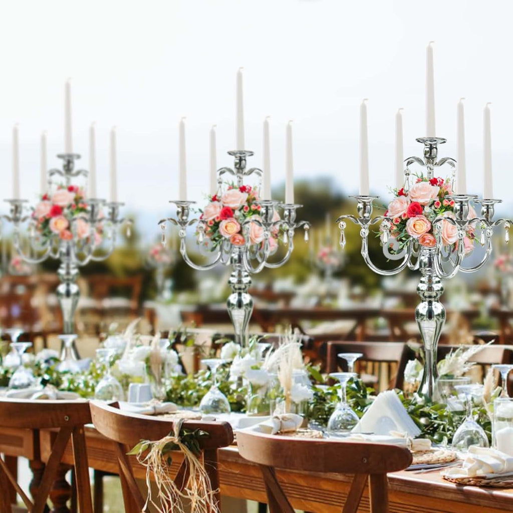 20.3'' Tall 5 Arm Silver Metal Candelabra Centerpiece for Table, Retro Table Centerpieces, Events, Home, Wedding