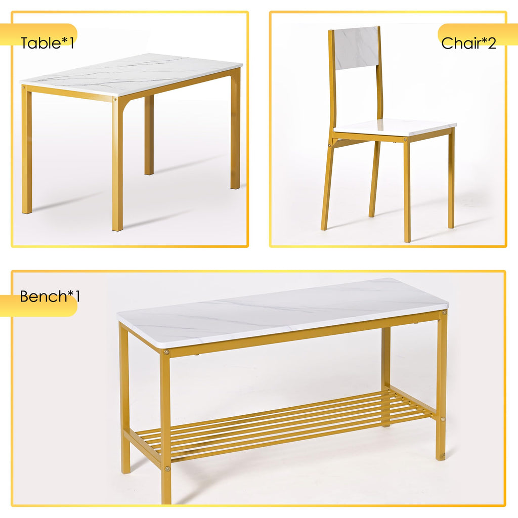 Dining Table Set for 4, Kitchen Dining Table Set with 2 Chairs and 1 Bench, 4-Piece Kitchen Table Set Restaurant