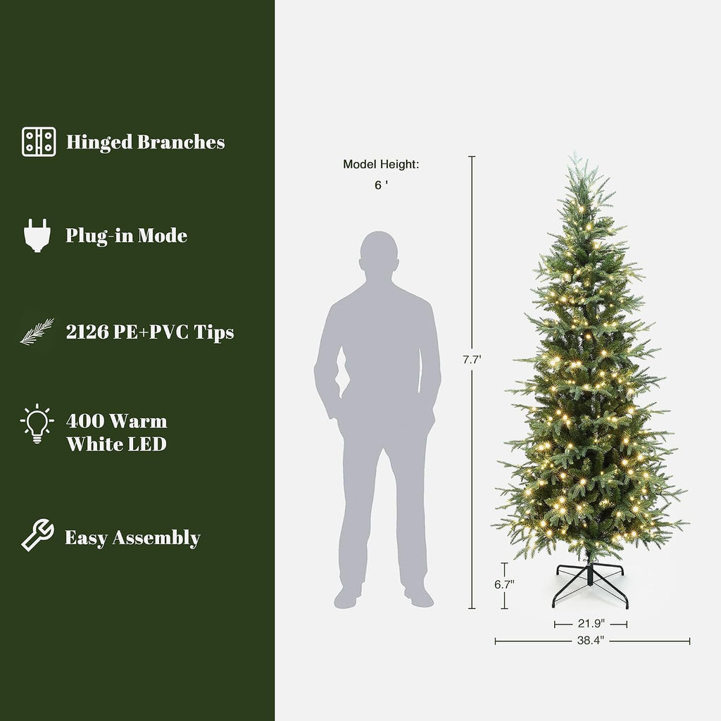 LuxenHome Prelit Slim Christmas Tree, Skinny Christmas Tree