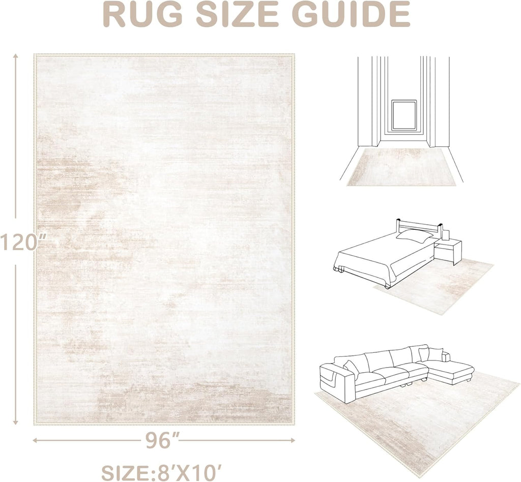 Area Rugs 8x10 Living Room: Washable Rug Modern Abstract Large Rugs Soft Non Slip Neutral Rug Stain Resistant Indoor