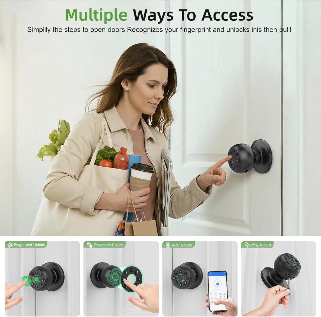 Fingerprint Door Knob, Smart Door Knob, Biometric Door Knob with Code, App Control, Auto Lock, Fingerprint Door