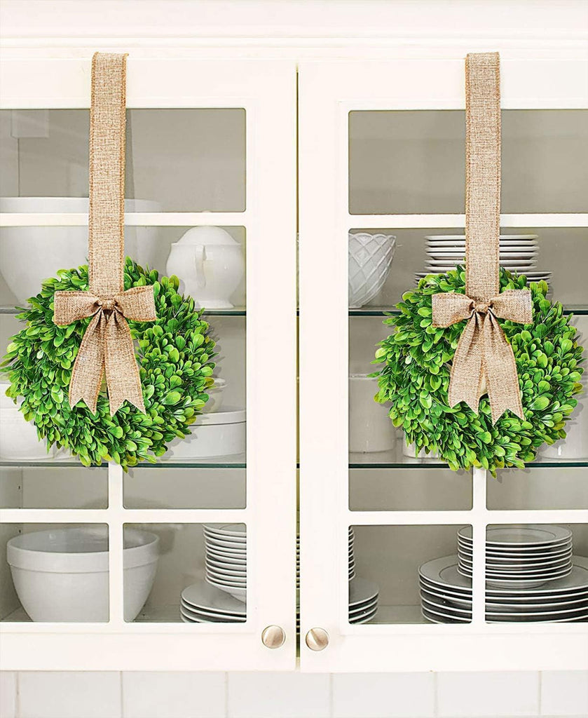 Artificial Small Boxwood Wreath Decoration - 11" Mini-Sized Green Candle Wreath for Wall Window Home Decoration - Set of 4