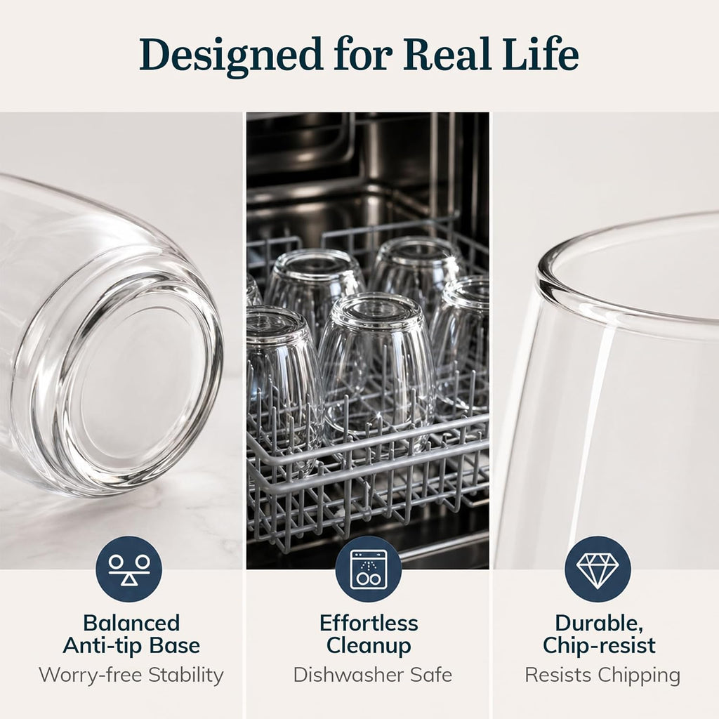 Stemless Wine Glasses Set of 12, Dishwasher Safe Set Of Wine Glasses, Perfect for Cocktails, Water, and Outdoor