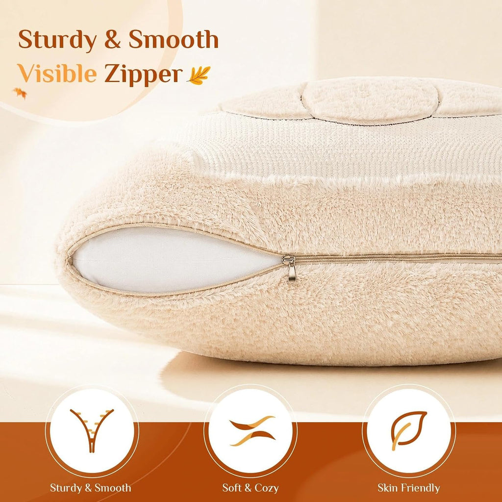 Fall Throw Pillow Covers 18x18 Double-Sided Beige Pumpkin Plush - Set of 2