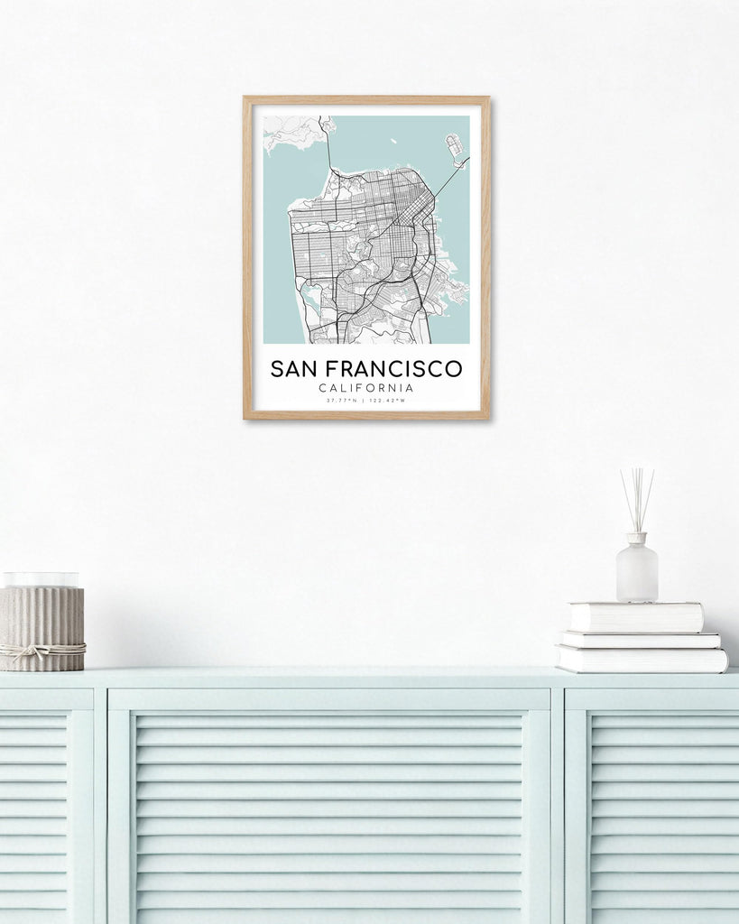 San Francisco Map Framed Wall, Minimalist Canvas Print, 12x16