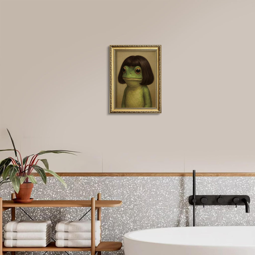 Vintage Gold Framed Frog Wall Art, Whimsical Animal Portrait, 12x16 Inch