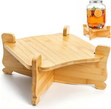 Bamboo Drink Dispenser Stand, Sturdy Wood Water Beverage Dispenser Stand, Water Jugs Pitcher Base for Parties