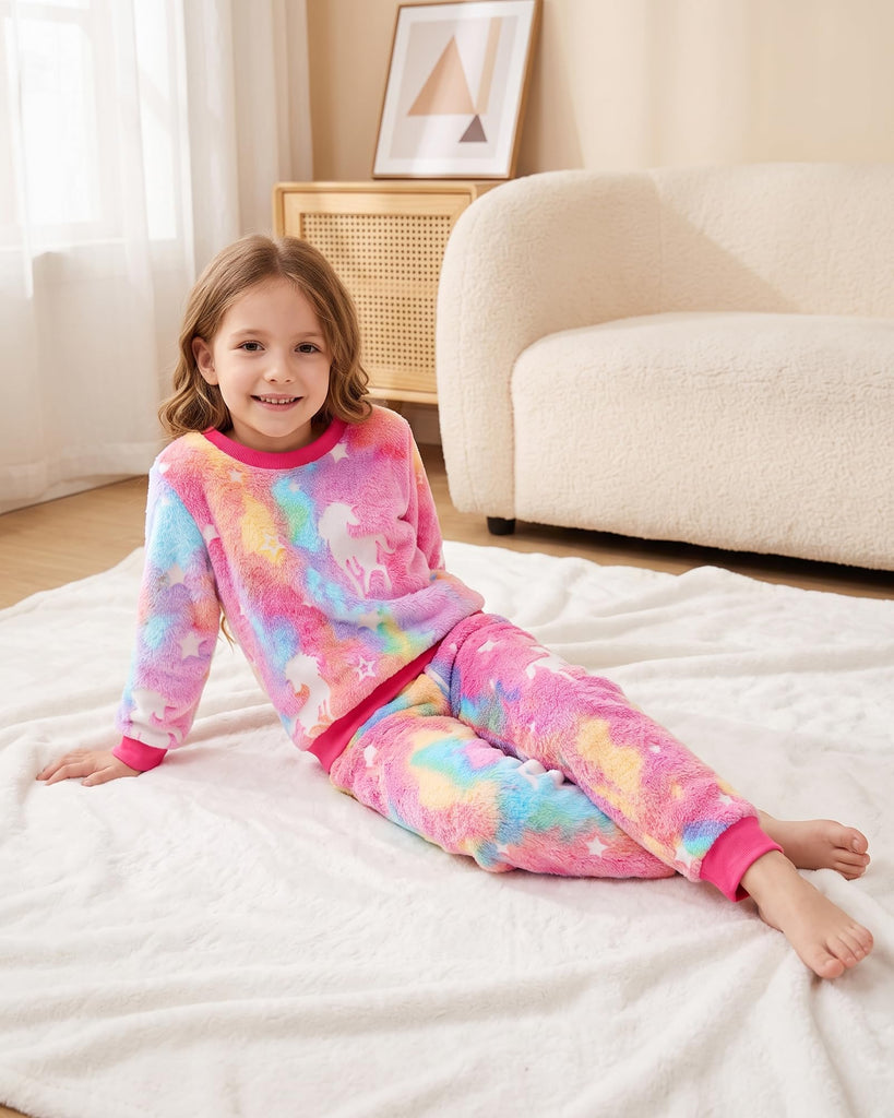 Flannel Toddler Pajamas Warm Soft Pullover Sleepwear Set Rose