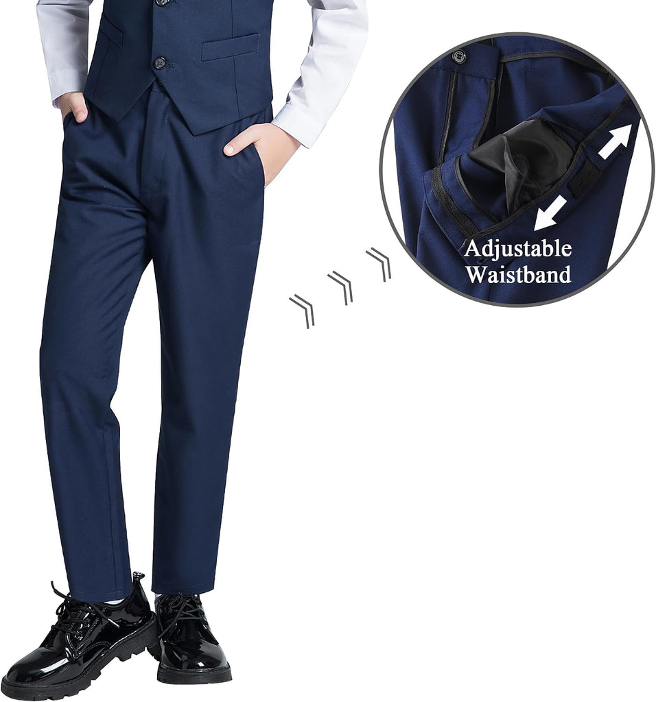 Boys Formal Suits Slim Fit 5 Piece Kids Jacket Pants Set with Shirt Tie