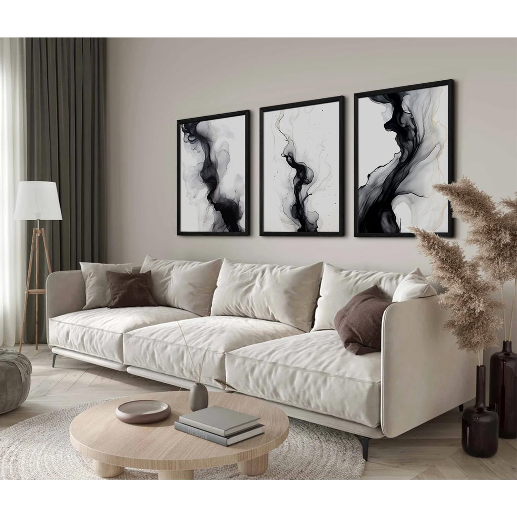 Black White Abstract Wall Art Decor Set of 3 Modern Wall Art Minimalist Canvas Wall Decor Black White Abstract Prints