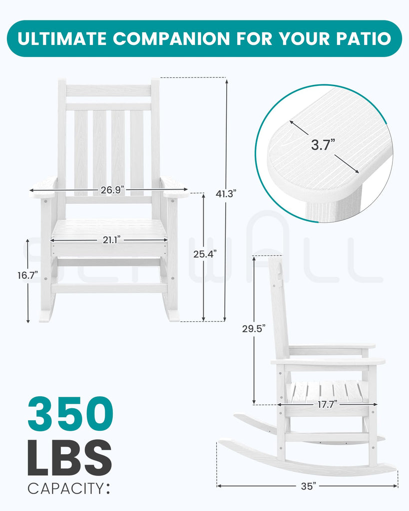 Outdoor Rocking Chair Set of 4, HDPE Rocker for Adults, White