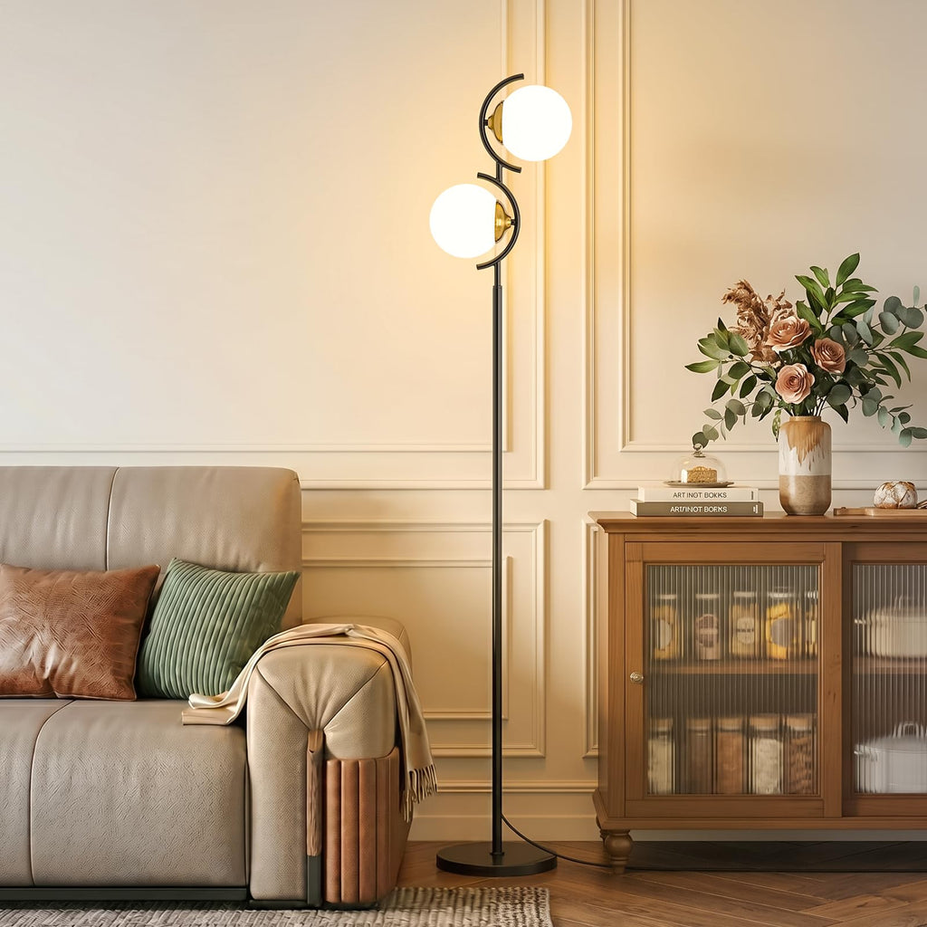 Globe Floor Lamp with Frosted Glass Shade, 3-Color Temperatures