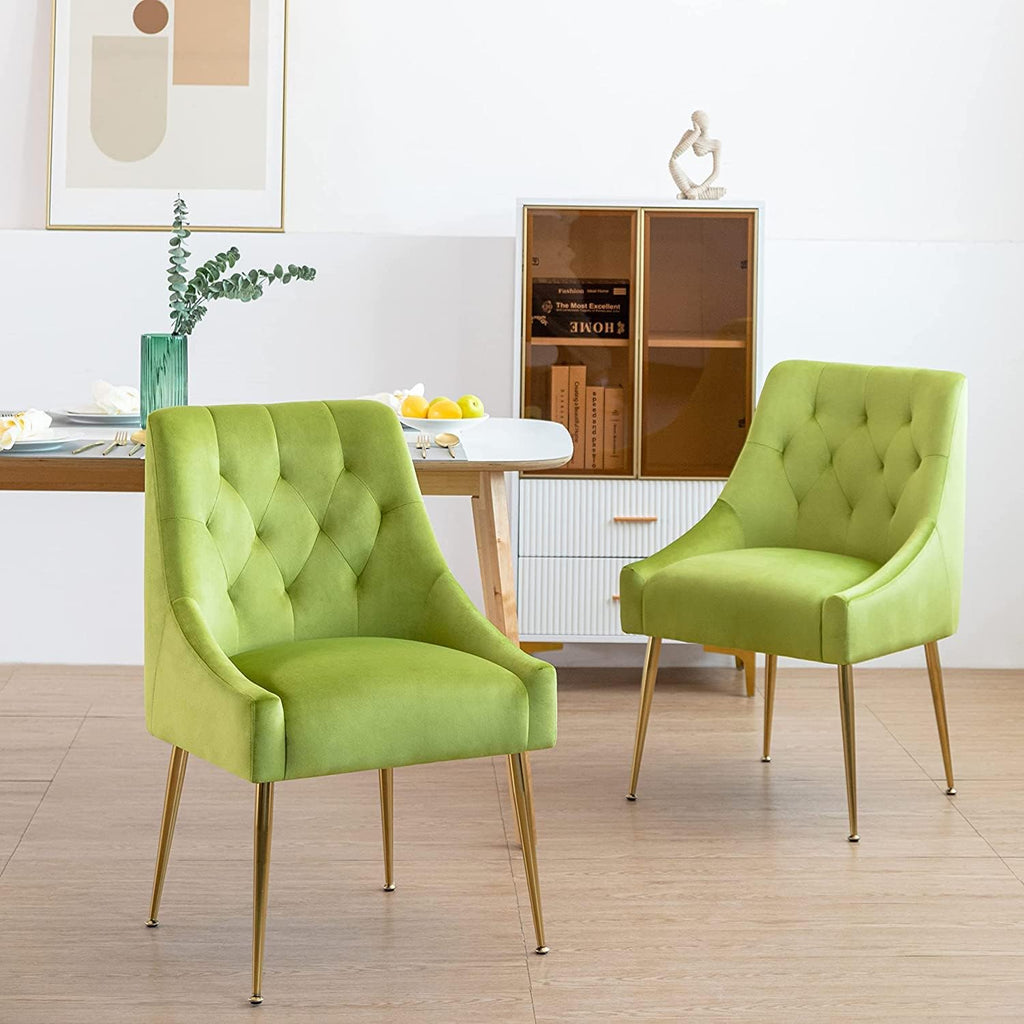 Modern Dining Chairs Set of 4, Mid Century Chairs with 5.12" Cushions and Golden Legs, Velvet Upholstered Dining