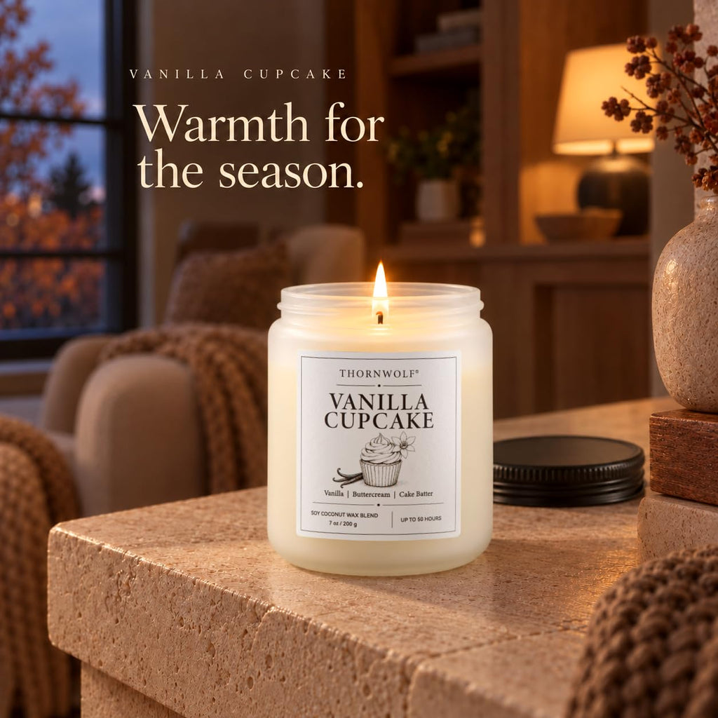 Vanilla Cupcake Scented Candle, Soy-Coconut Wax, 7 oz