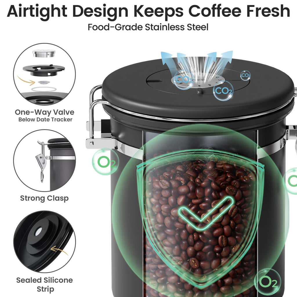 Coffee Canister with Window,Airtight Stainless Steel Compact Jar,16OZ