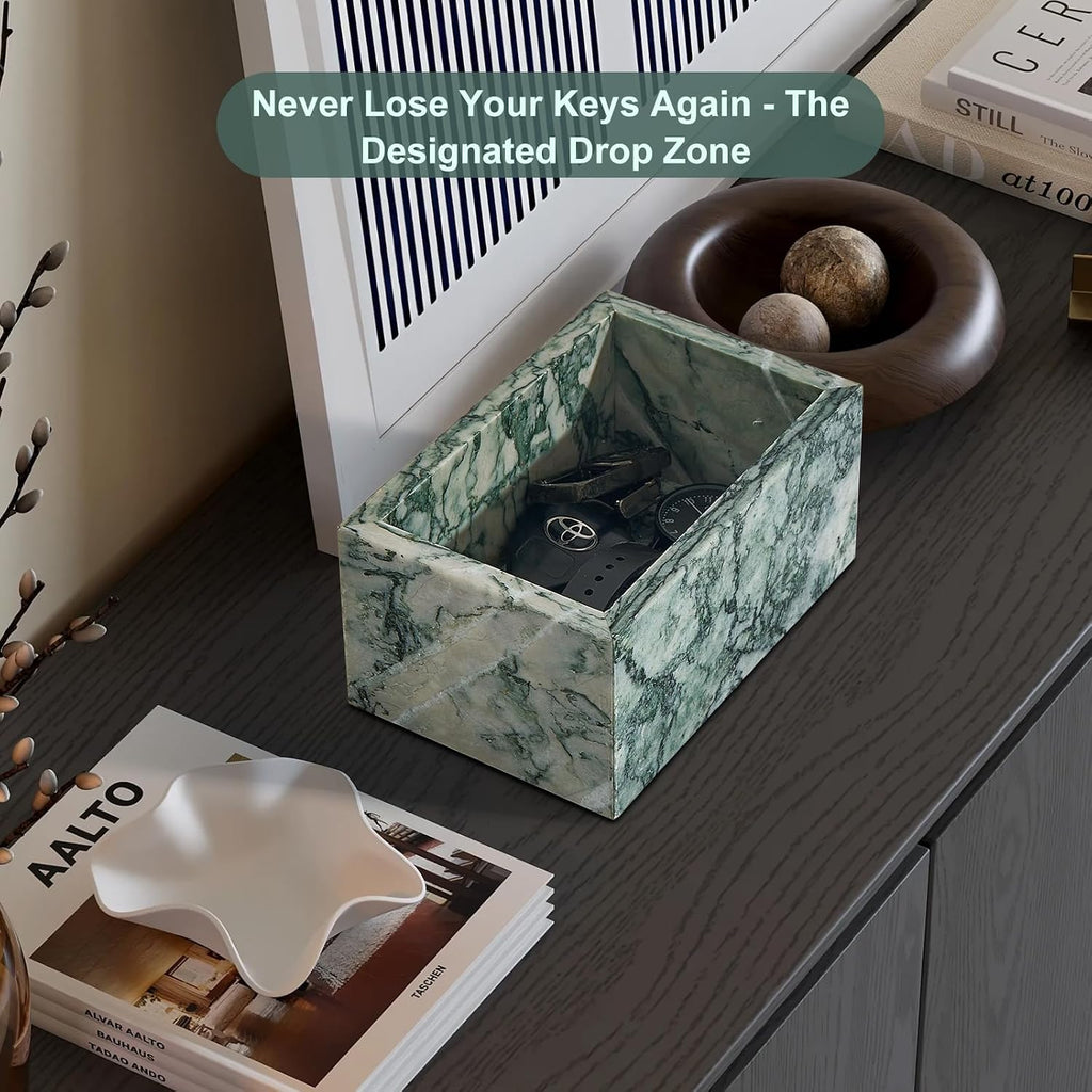 Natural Marble Storage Box with Lid, Rectangular Organizer for Jewelry