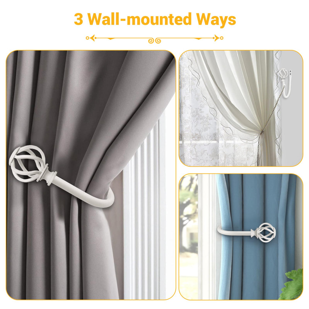 White Curtain Holdbacks, Decorative Drapery Tiebacks, 2 Pack/1 Pair