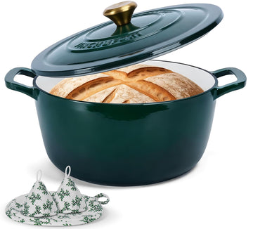 Enameled Cast Iron Dutch Oven 5 Qt with Lid, Green