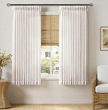 Pinch Pleated Linen Curtains 90 Inches Long 2 Panels Natural
