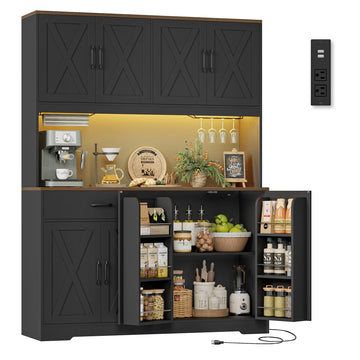 55" W Kitchen Pantry Storage Cabinet, 72" Tall Hutch Cabinet, Black