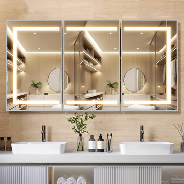48x32 Inch Silver Lighted Bathroom Medicine Cabinet with Mirror