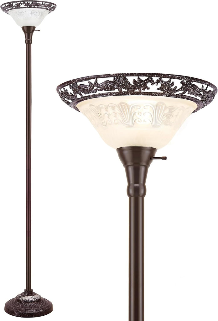 Torchiere Floor Lamp - 70" Victorian Floor Lamp with with Etched Glass Shade