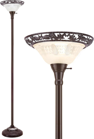 Torchiere Floor Lamp - 70" Victorian Floor Lamp with with Etched Glass Shade