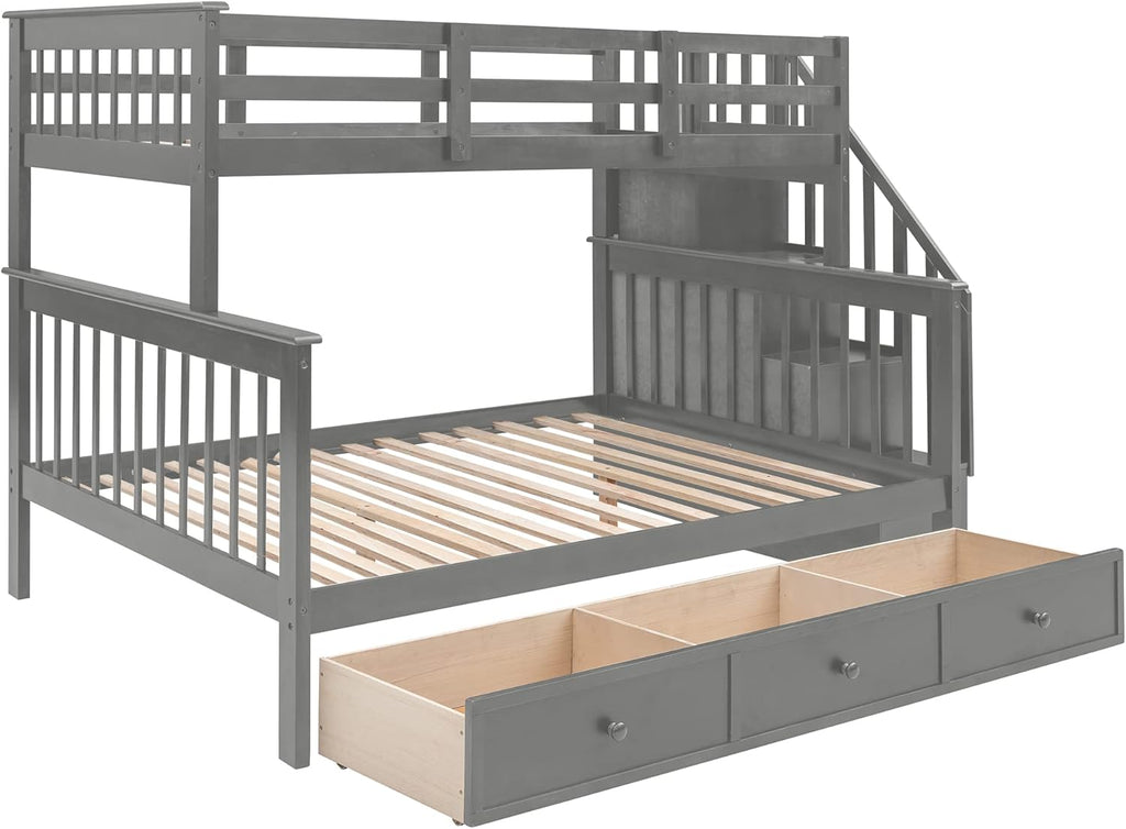 Twin Over Full Stairway Bunk Bed with Drawers
