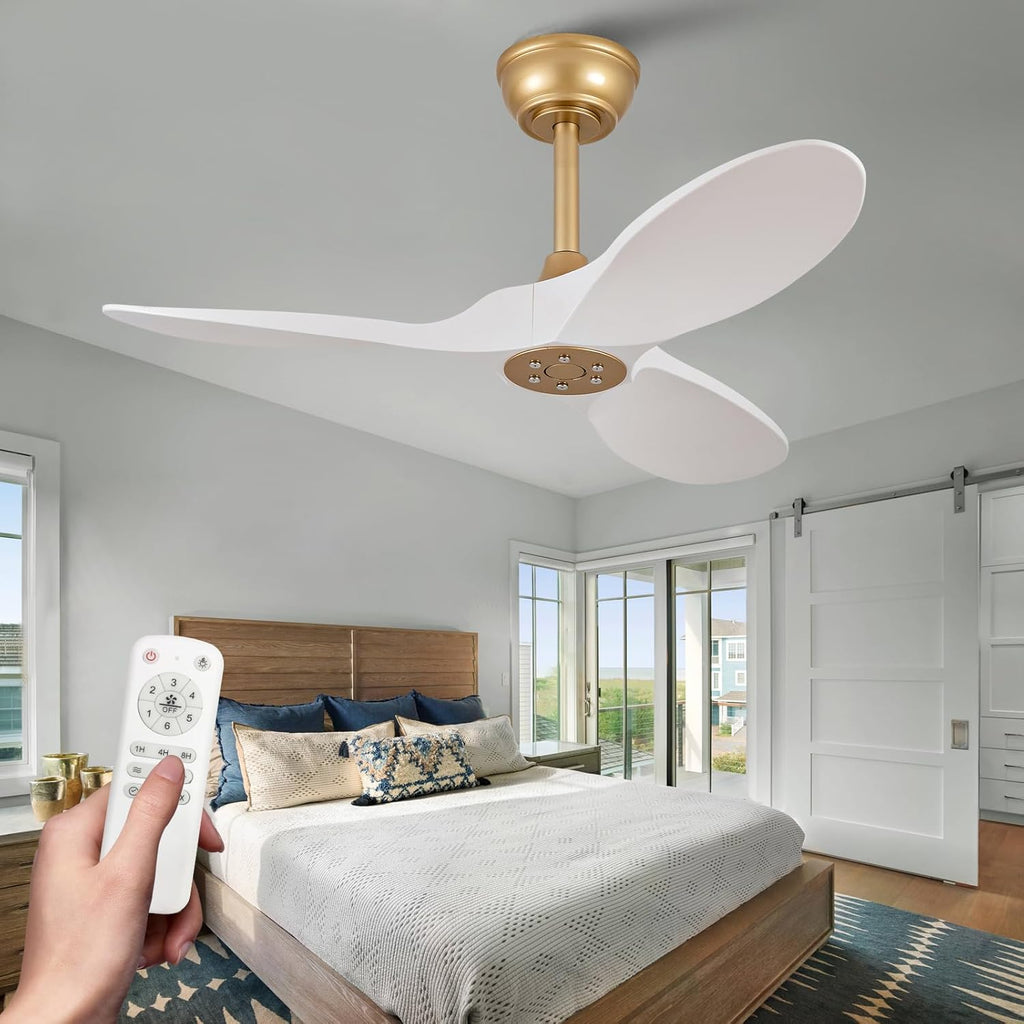 Inspired Maverick Style 36 Inch Solid Wood Ceiling Fan with Remote,White and Gold Ceiling Fan no Light, 6 Speeds, Reversible DC Motor, Modern Ceiling Fans without Lights for Outdoor Indoor Office Farmhouse Patios A101-B0DQ84N88M