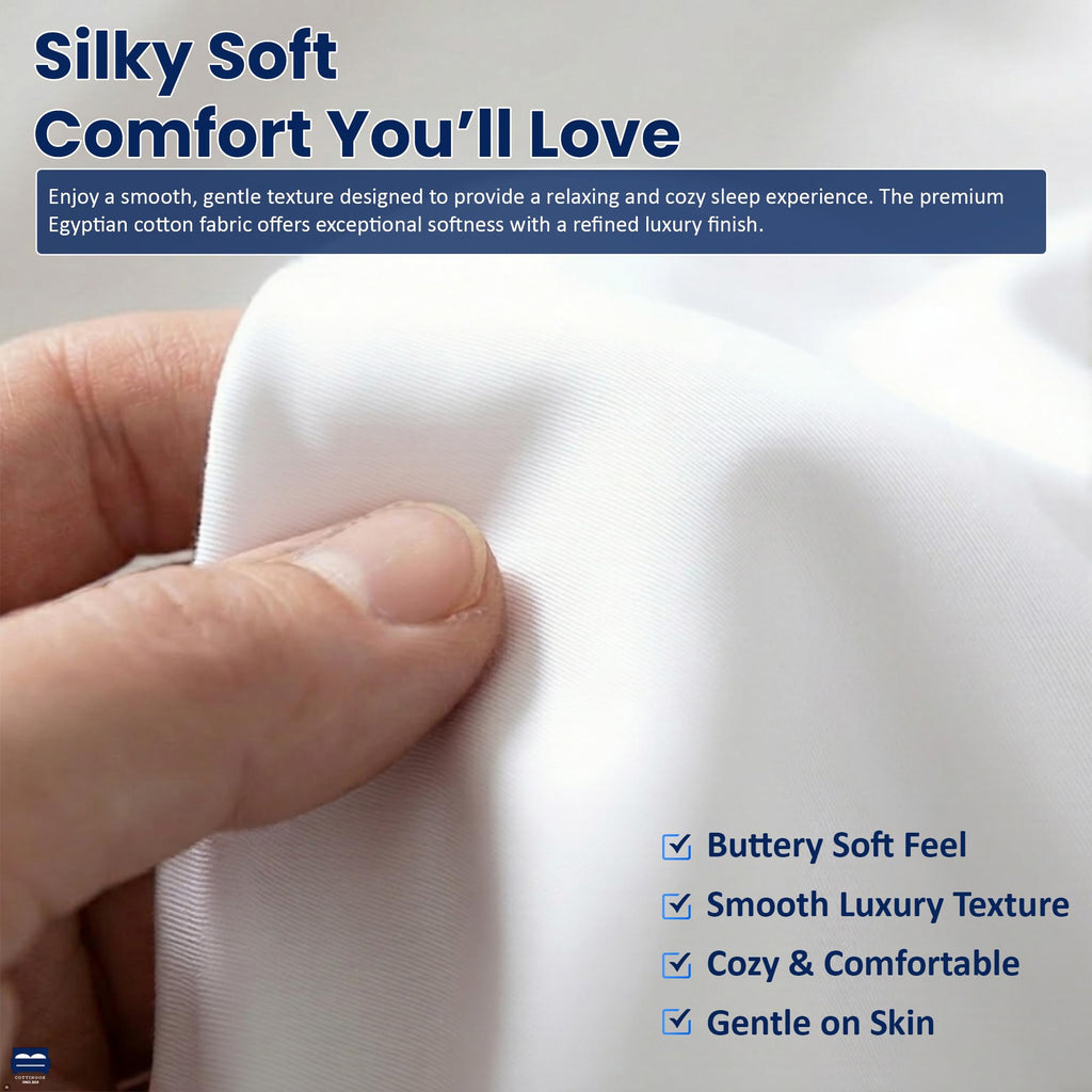 4 Piece Short Queen Sheets, 15" Deep, Egyptian Cotton, White