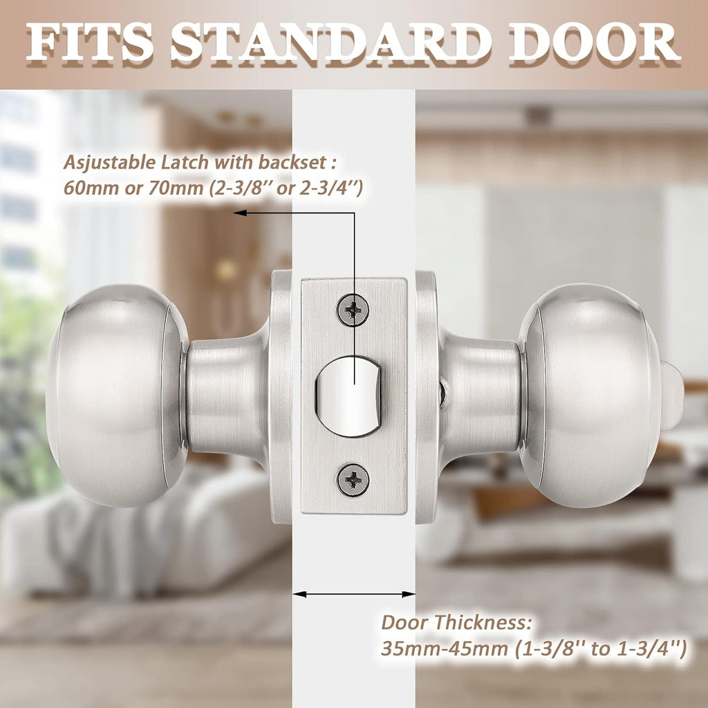 6 Pack Round Privacy Door Knob(Thumb Turn Lock on The Inside), Keyless Doorknobs Interior/Exterior Lockset,Privacy