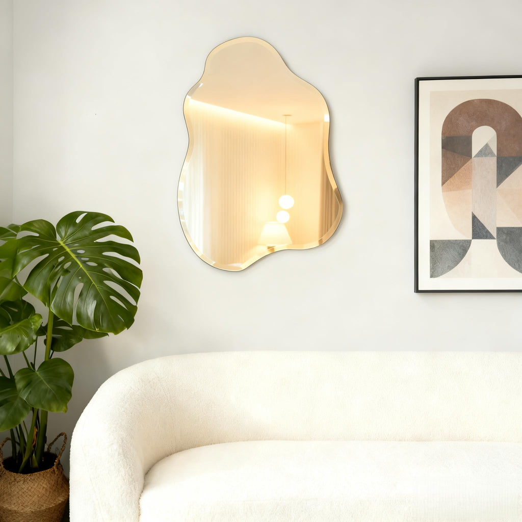 Cloud Shaped Frameless Wall Mirror, 20x28 Inch, Beveled Edge Vanity Mirror