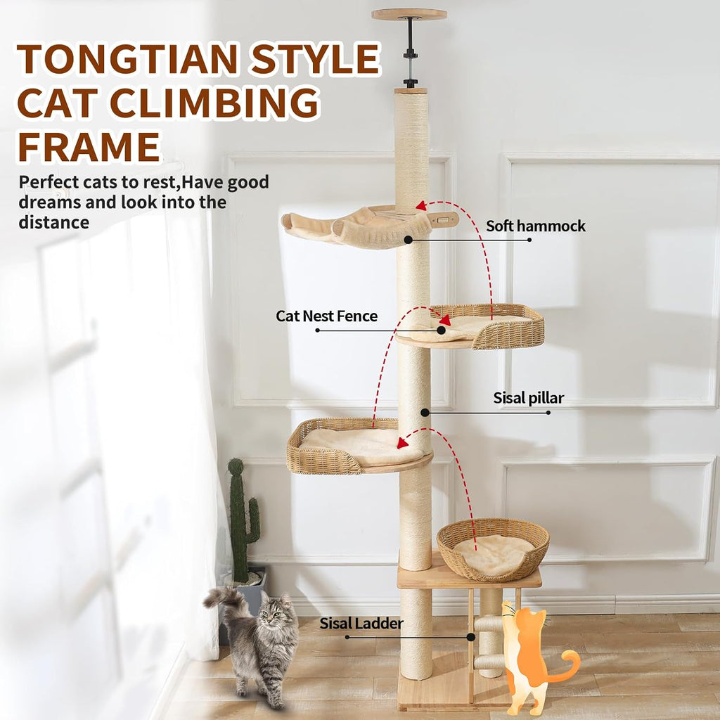 Floor to Ceiling Cat Tree, 77-105 in Corner Tower for Indoor Cats