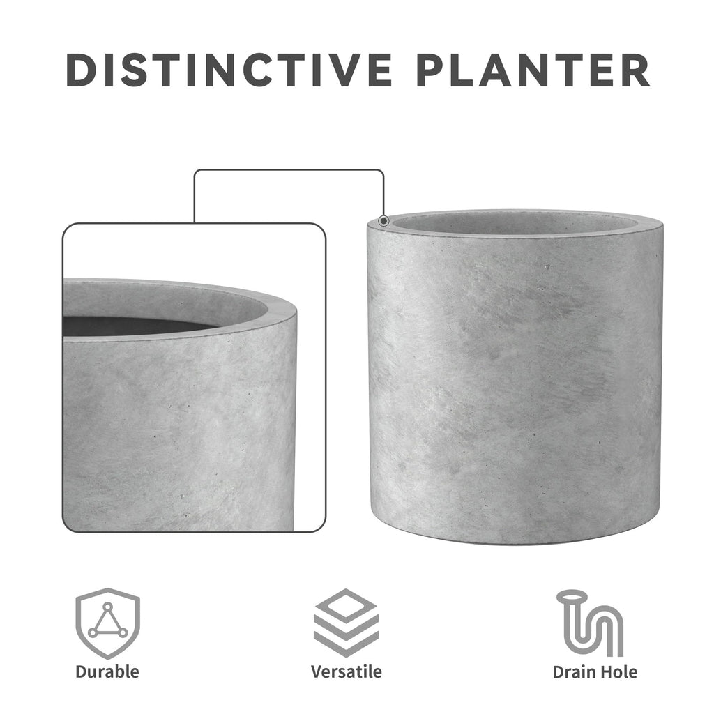 Large Round Cylinder Pale Gray Concrete Planter 15.7" Tall, Outdoor