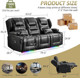 SAMERY Power Loveseat Recliner Sofa with Adjustable Split Back, Multi-Port Charger, Flip-Up Backrest & LED Lighting